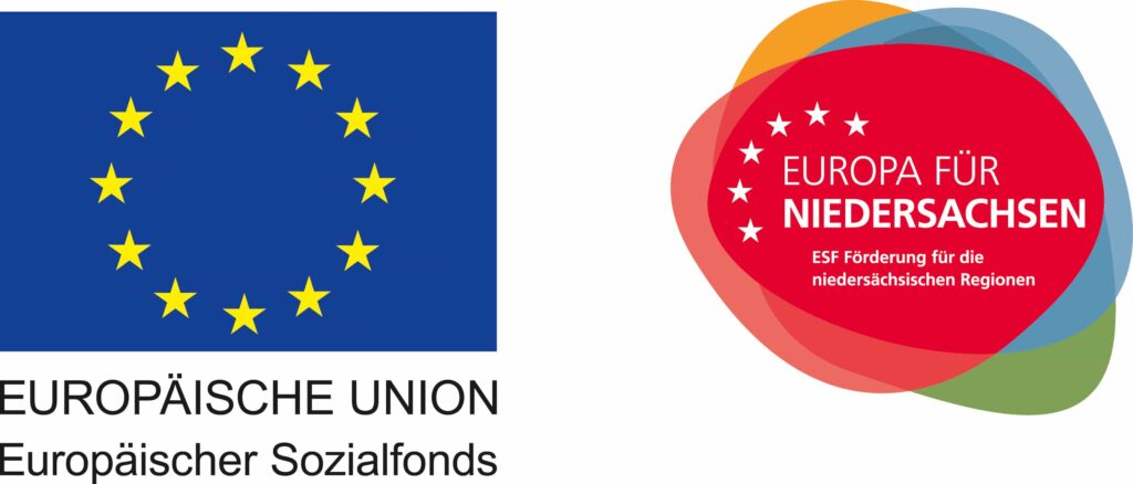 Logo der Europäischen Union und des ESF Niedersachsen zur Förderung regionaler Projekte.