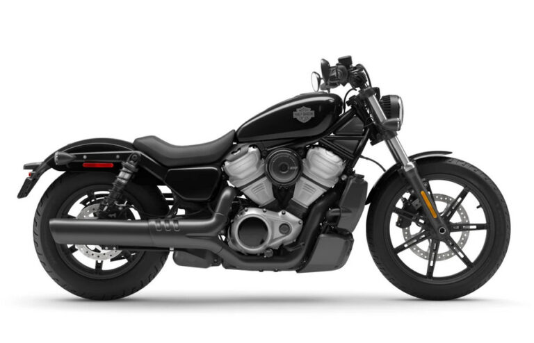 Das Bild zeigt eine schwarze Harley-Davidson-Motorrad mit einem modernen Design und kraftvollem Motor.
