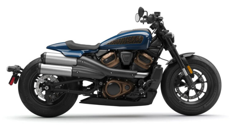 Ein modernes Harley-Davidson Motorrad in Blau mit einem kraftvollen Design und markanten Details, ideal für Motorradliebhaber.